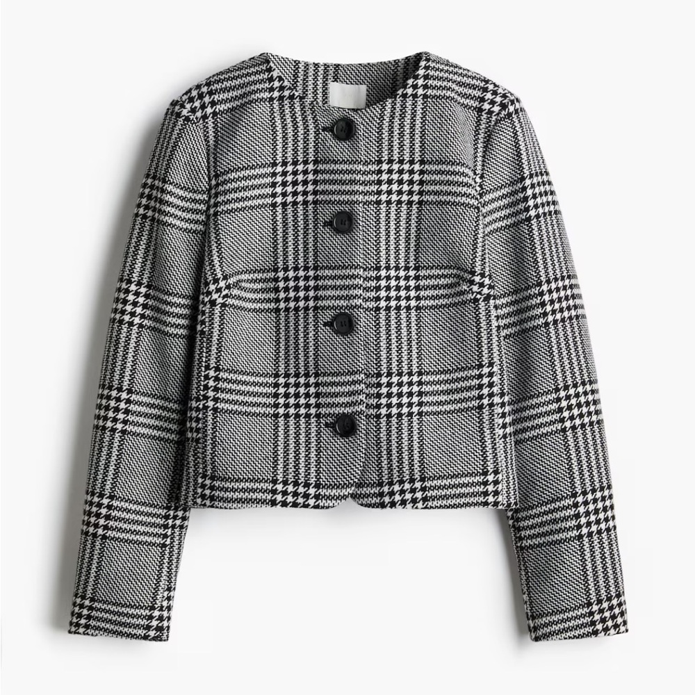 H&M NWT fully lined checkered plaid button front blazer cardigan jacket